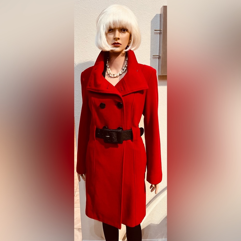 ❤️Georgiou Red wool coat w/ belt 6❤️